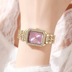 Crystal Bezel Square Gold Watch