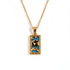 The World - Tarot Card 18k Dainty Necklace with Blue Enamel