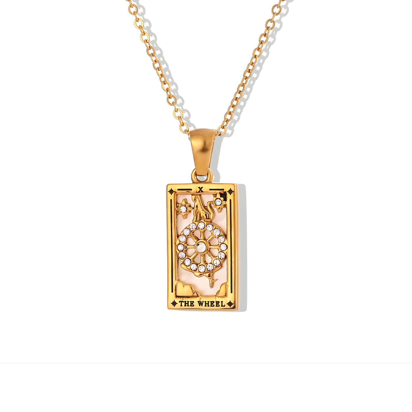 The Wheel - Tarot card Dainty 18k | Silver Necklace with Mother of Pearl