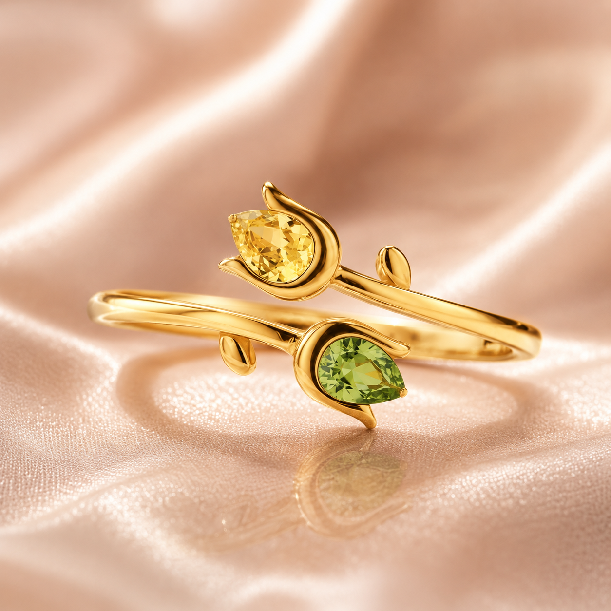 Mother & Daughter Double Birthstone Tulip Ring